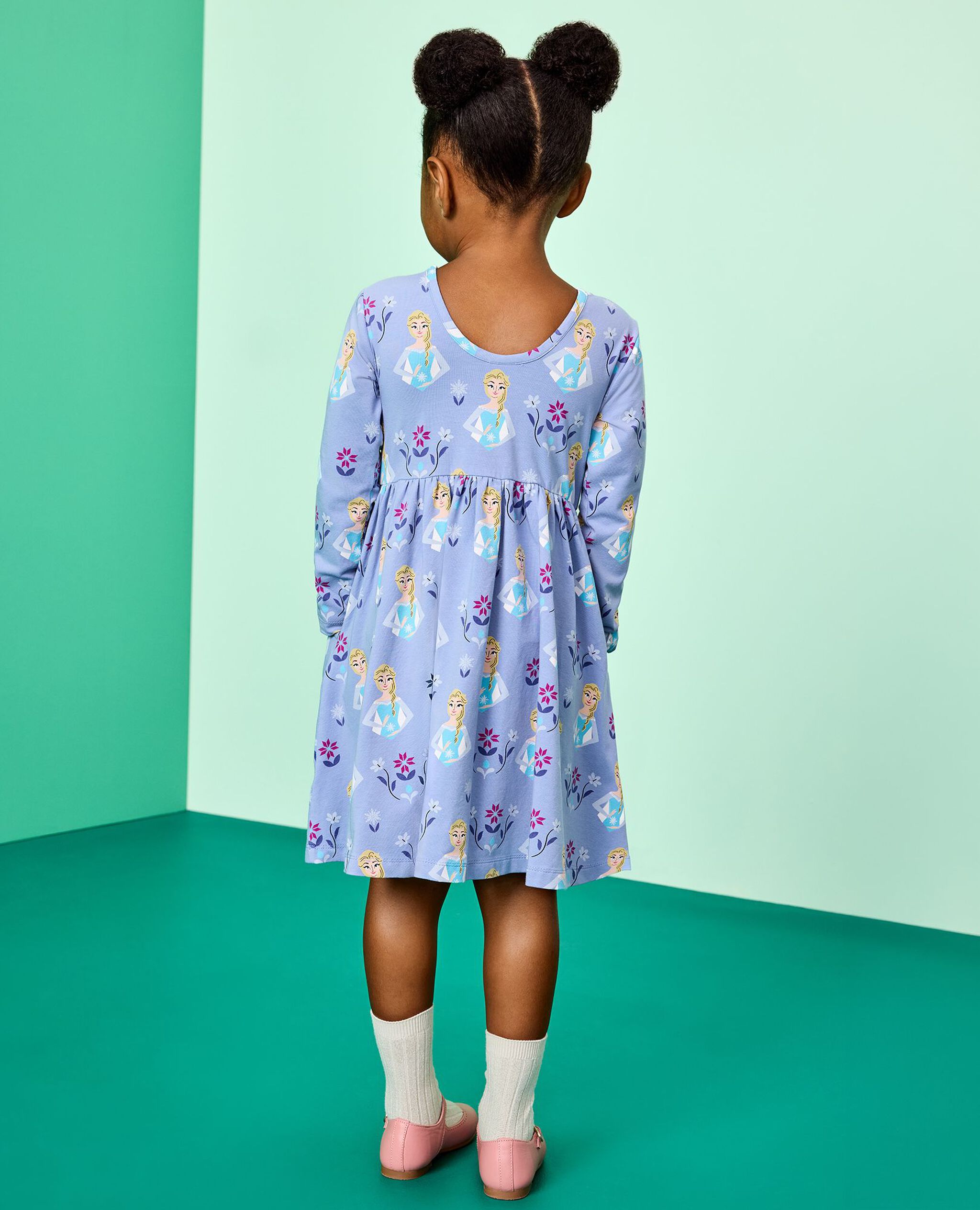 Disney Frozen Long Sleeve Skater Dress with Pockets in Elsa Winter Print - main