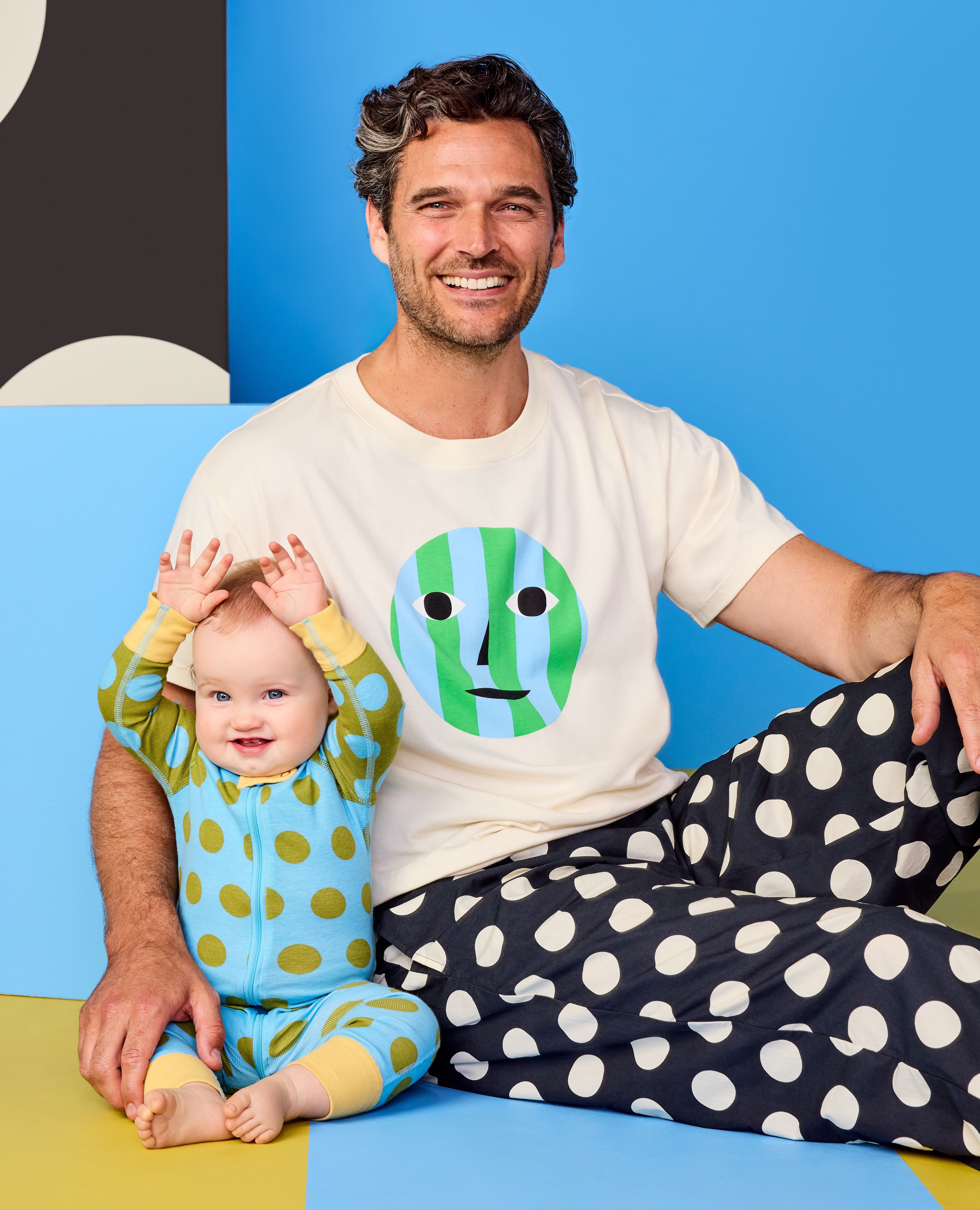 Baby Dusen Dusen HannaJams™ Sleeper in Alaskan Blue/Golden Cypress Dots - main