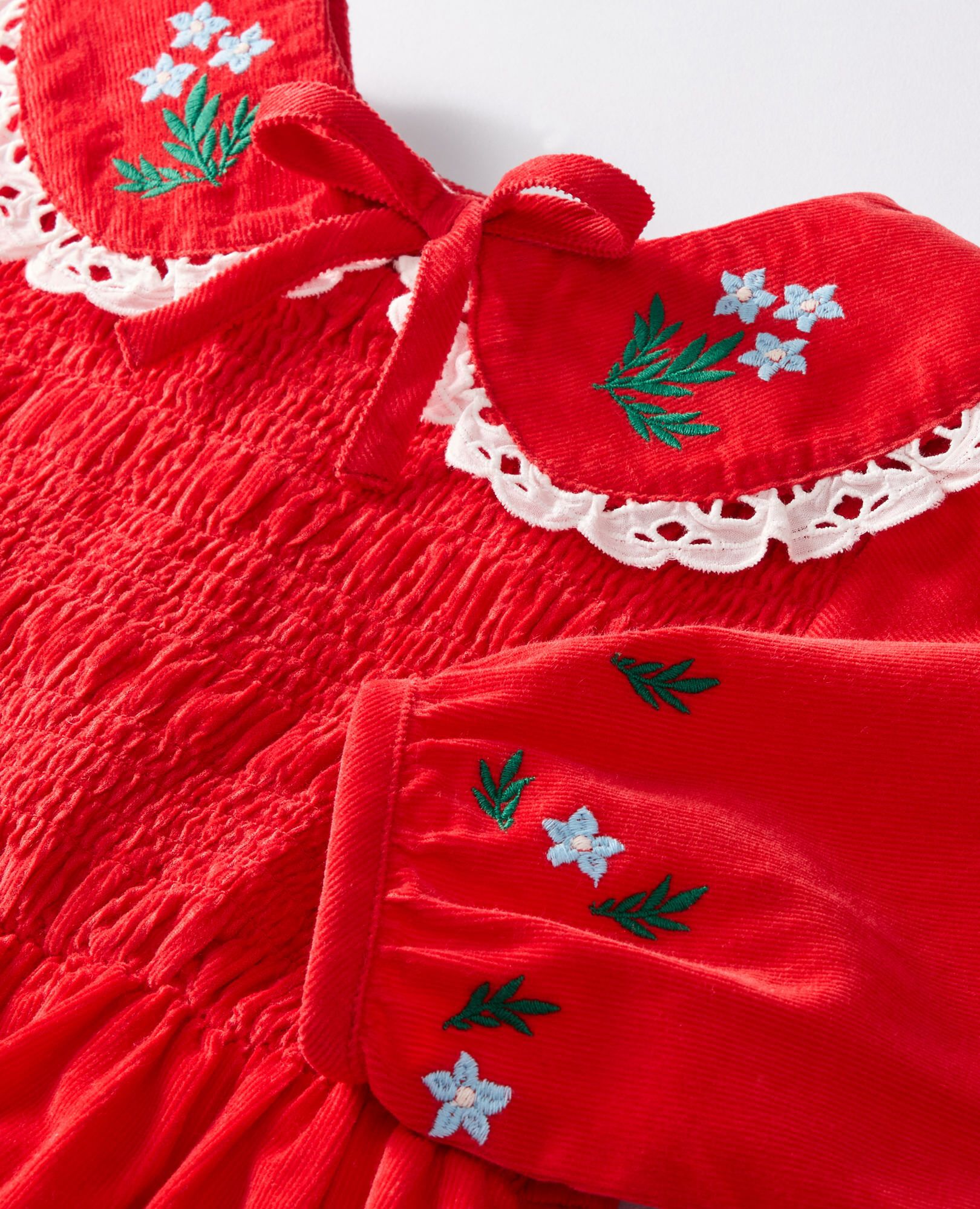 Balloon Sleeve Collared Corduroy Dress with Pockets in Ribbon Red - main