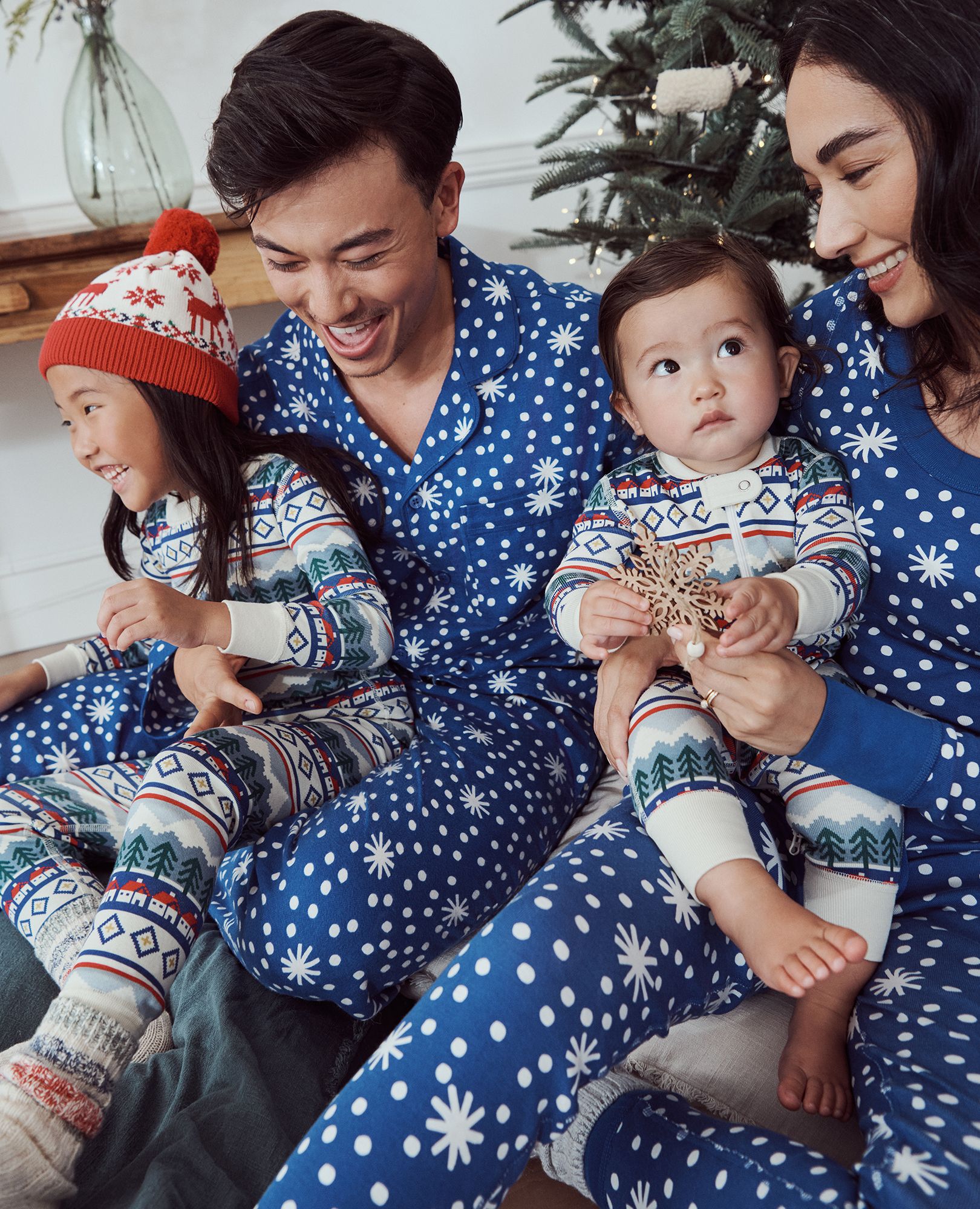 Adult Holiday Flannel Pajama Pants in First Snow on Galactic Blue - main