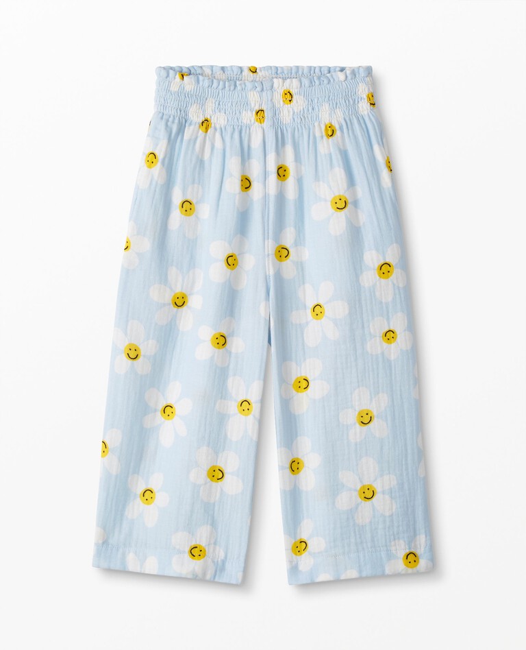 Print Wide Leg Smocked Pant In Cotton Muslin in Happy Daisies On Cloud Blue - main