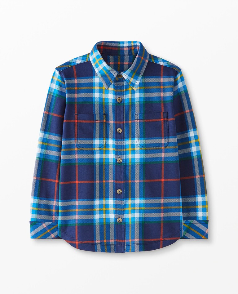Button Down In French Terry in Pacific Plaid - main