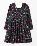 Holiday Long Sleeve Skater Dress with Pockets in Garden Dream on Black - main