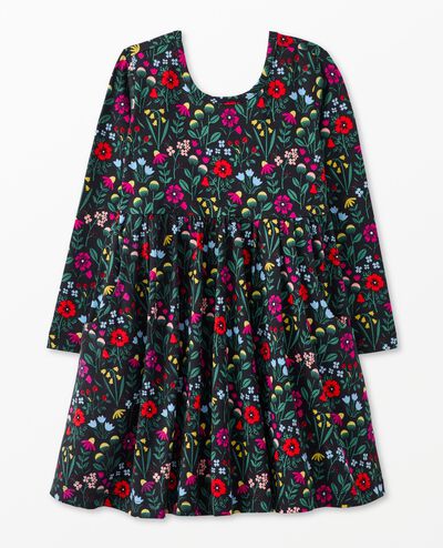 Holiday Long Sleeve Skater Dress with Pockets in Garden Dream on Black - main