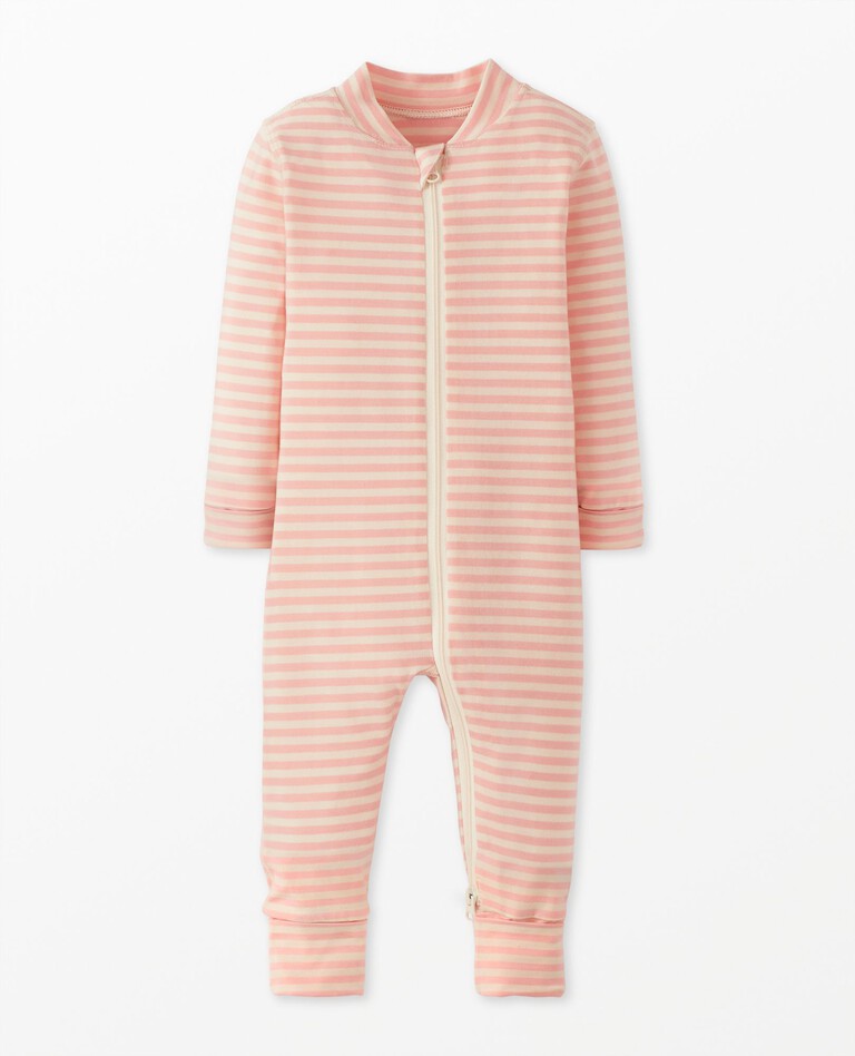 Baby Striped 2-Way Zip Sleeper in HannaSoft™ in Ecru/Blush Pink - main