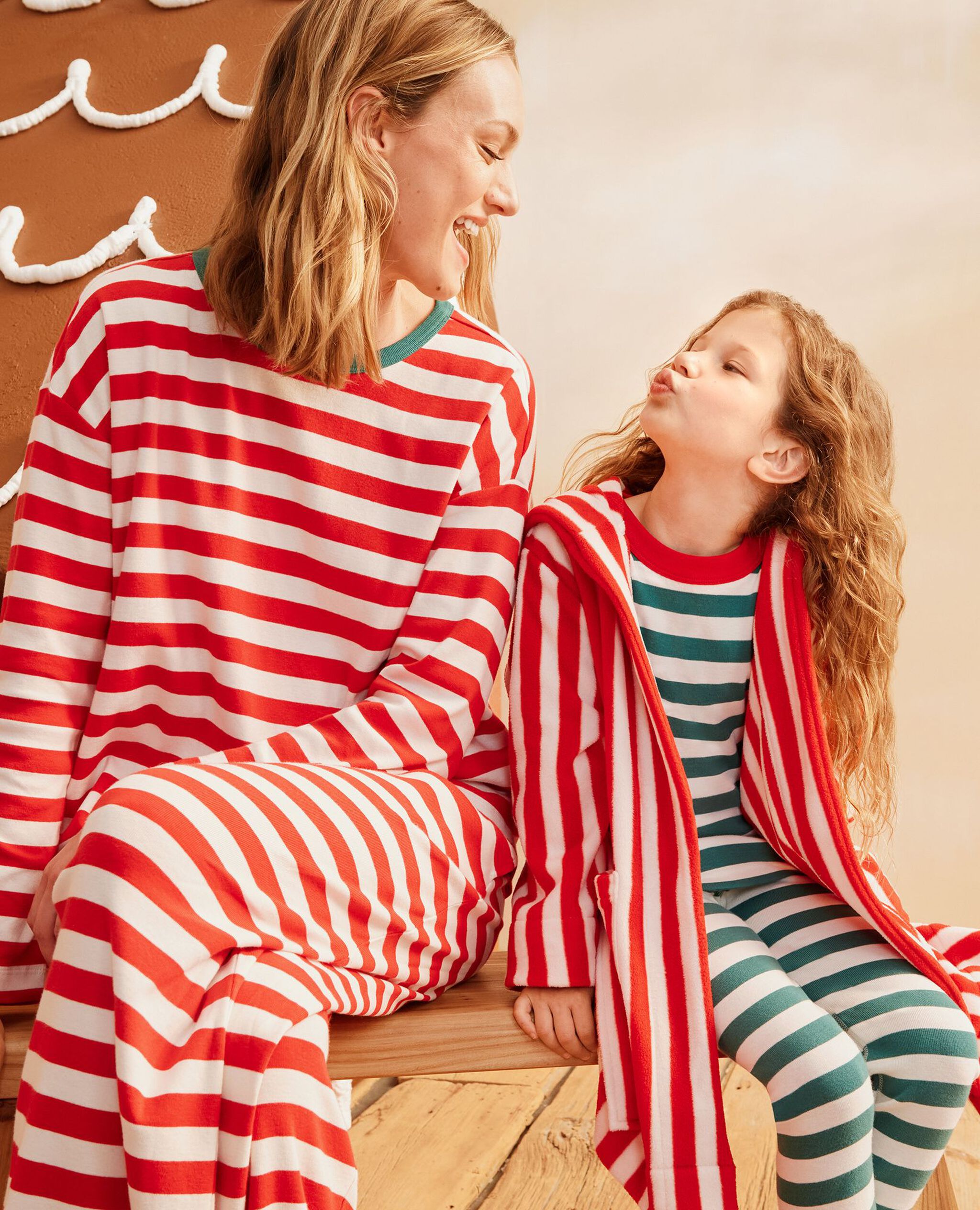 Holiday Fleece Robe in Ribbon Red/Ecru - main