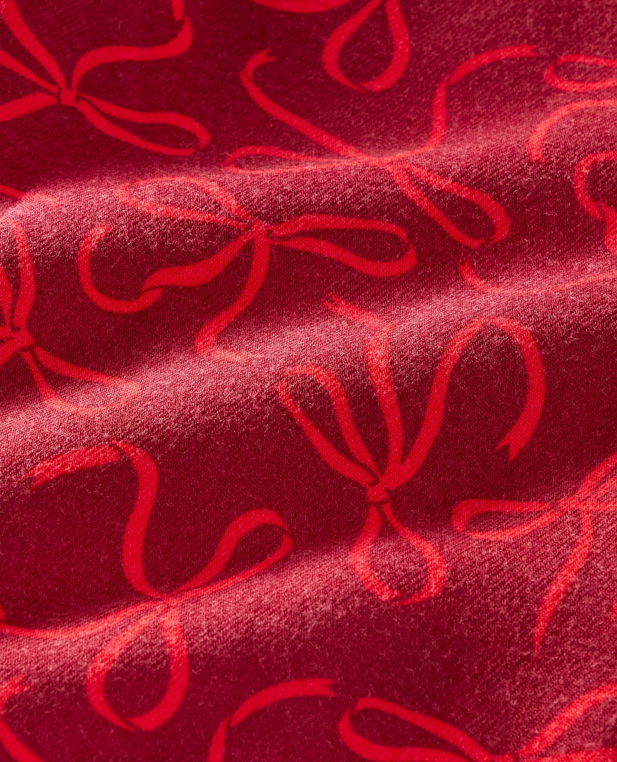 Holiday Flannel Bib Pajama Set in Bows on Beet Red - main