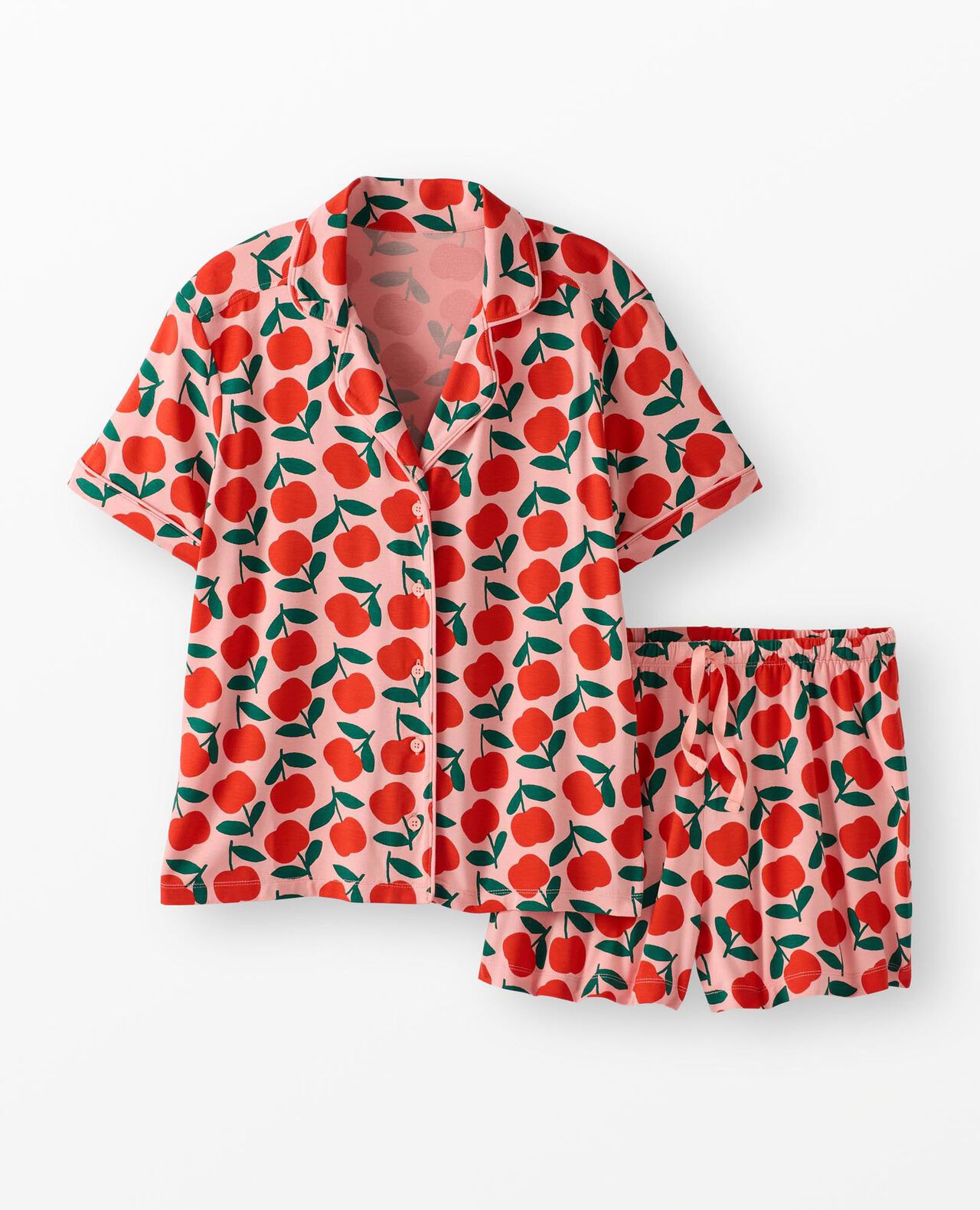 Women's Short Sleeve HannaSoft™ Pajama Set in Red Apples on Pink - main