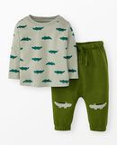 Baby Long Sleeve T-Shirt & French Terry Pants Set in Pine Green Alligator on Seagrass - main