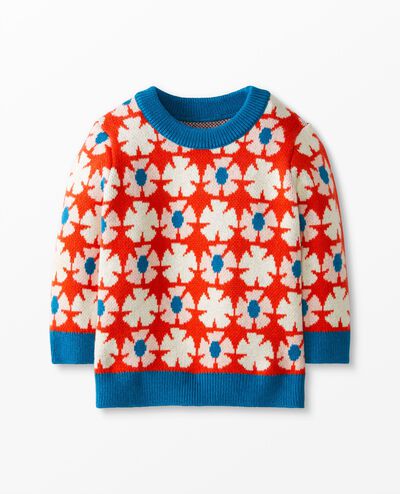 Baby Print Sweater in Far Out Flowers on Orange Spice - main