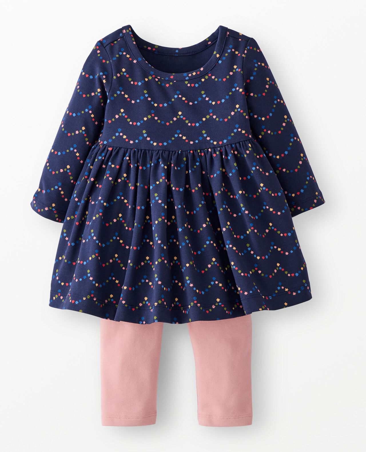 Baby Long Sleeve Skater Dress & Leggings Set in Starry Garland on Navy - main