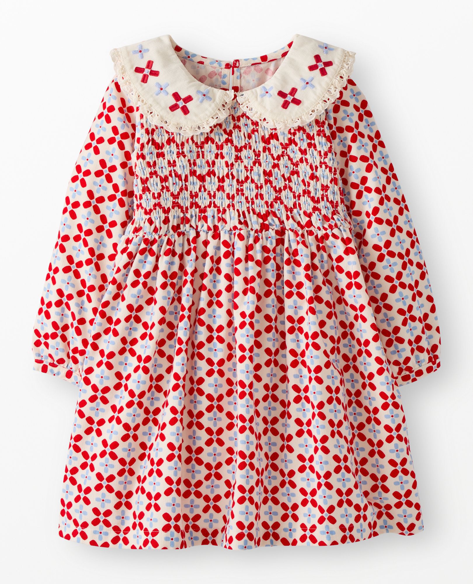 Embroidered Corduroy Dress with Pockets in Geo Floral - main