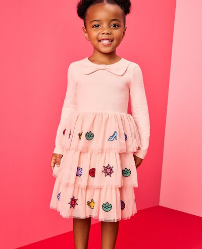 Disney Princess Long Sleeve Tulle Dress in Multi Princess on Pink - main