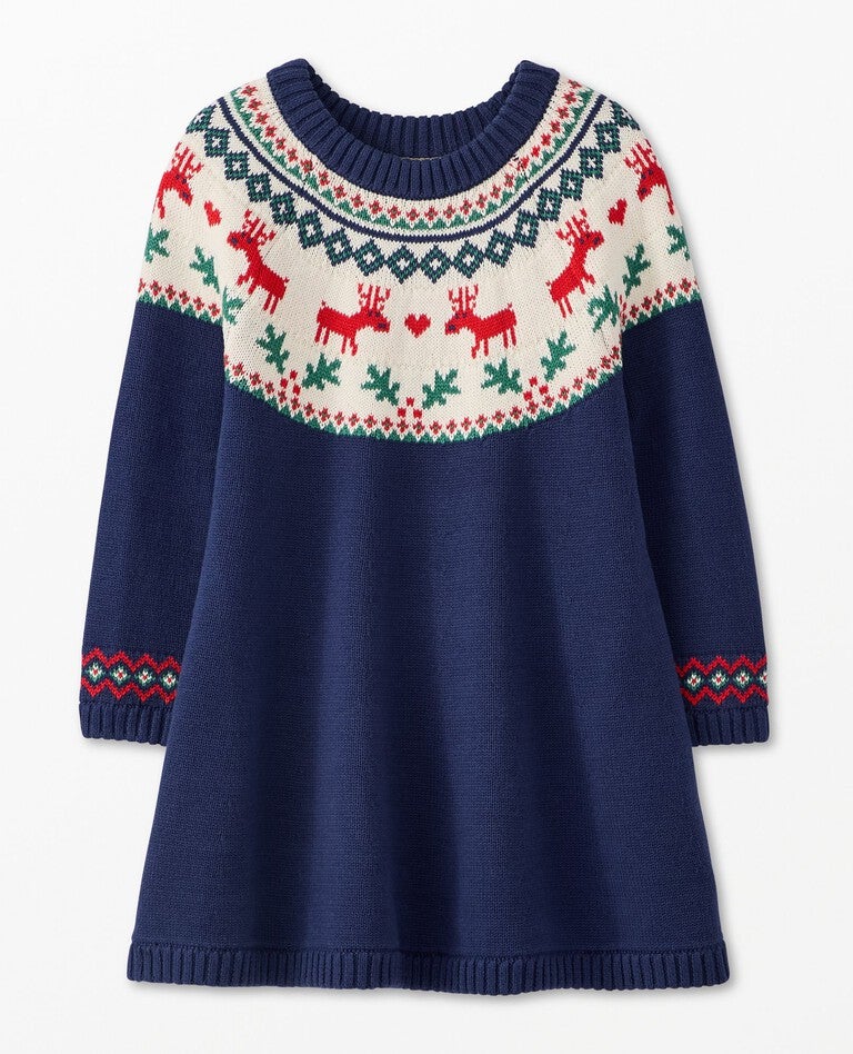 Holiday Sweater Dress in Dear Deer on Navy - main