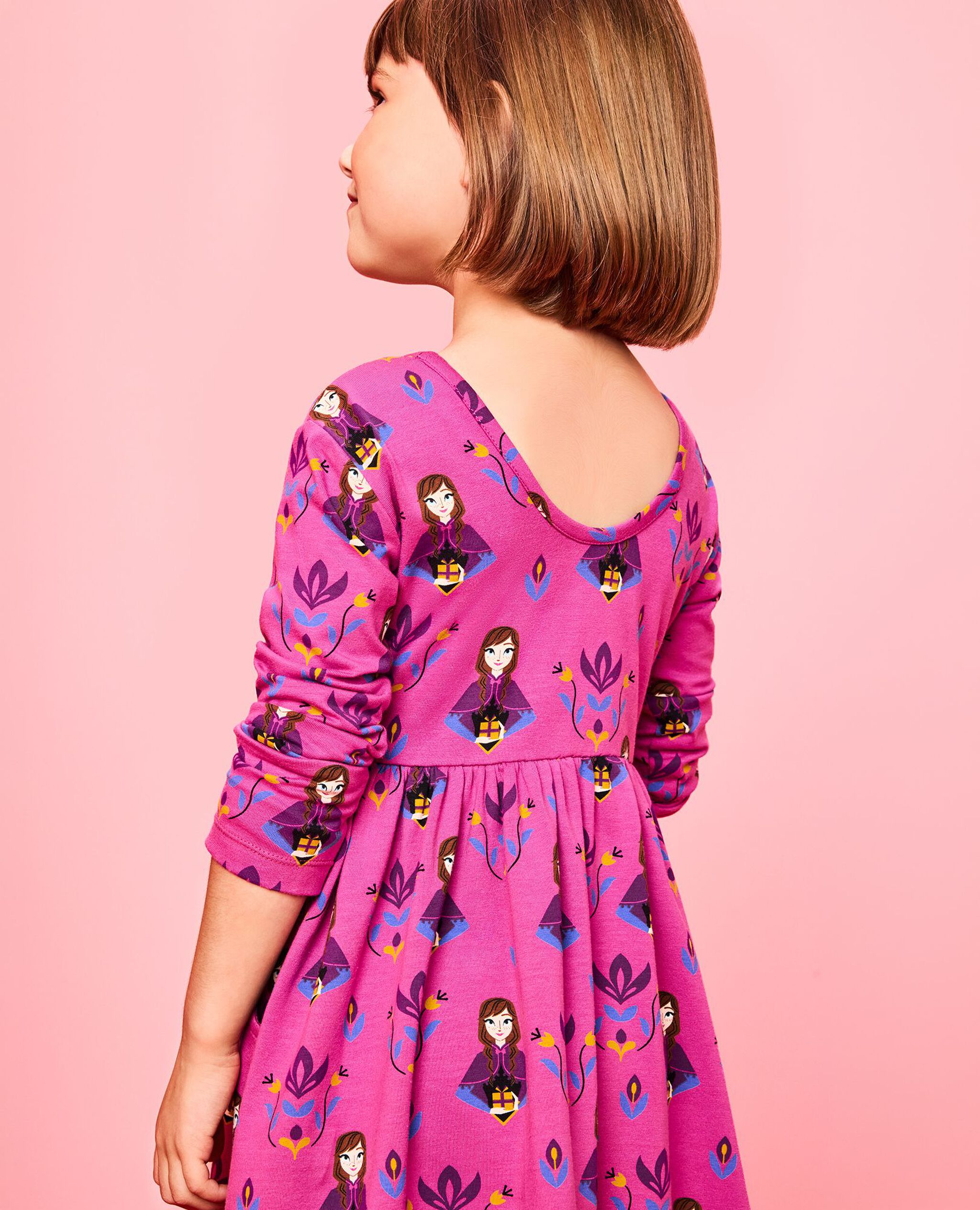 Disney Frozen Long Sleeve Skater Dress with Pockets in Anna Winter Print - main