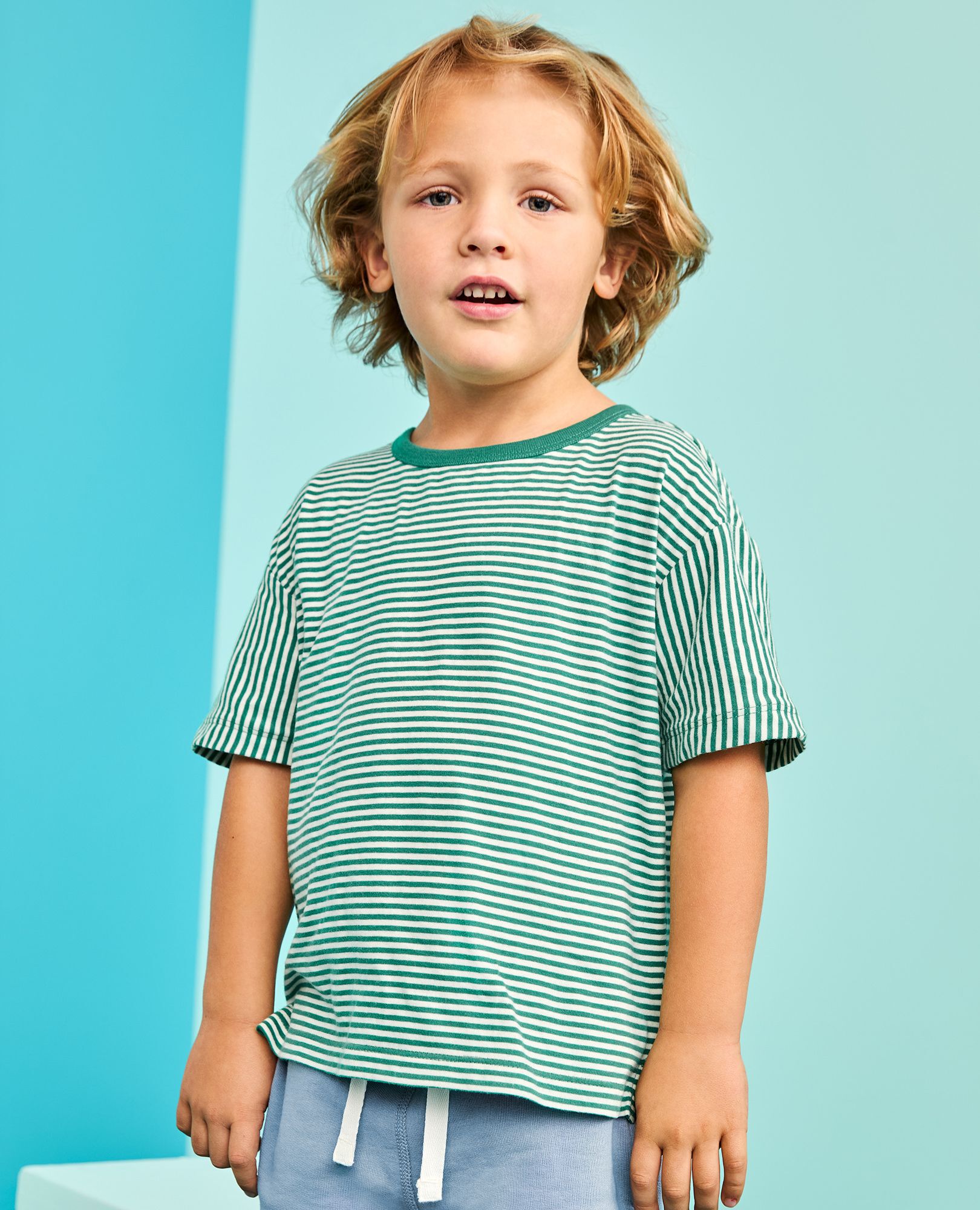 Relaxed Fit Mix-Striped T-Shirt in Gumdrop Green/Ecru - main