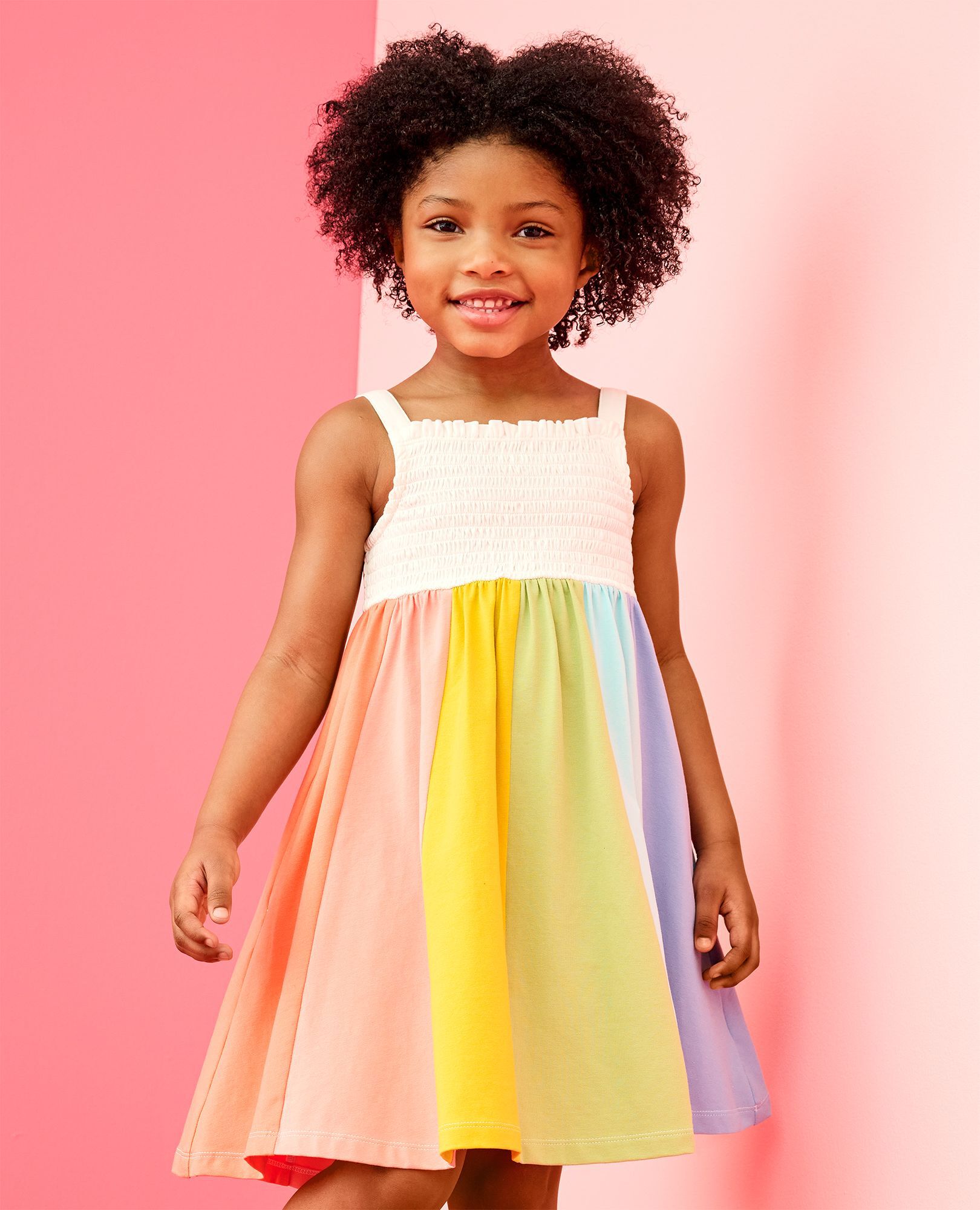 Sleeveless Smocked Rainbow Dress with Pockets in Rainbow - main