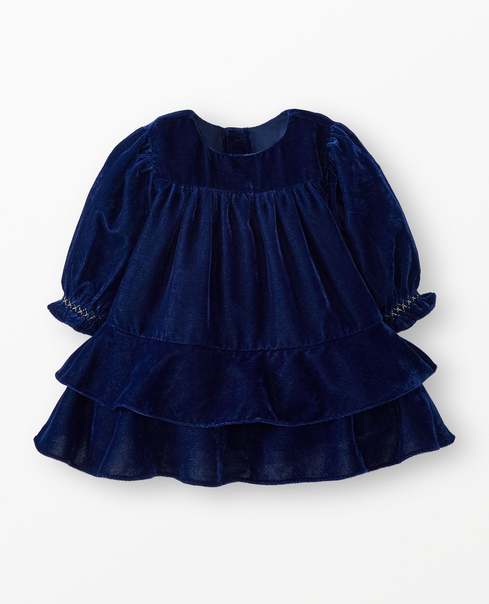 Baby Long Sleeve Velvet Dress in Navy Blue - main