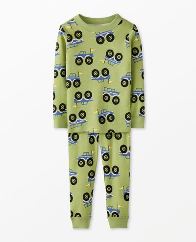 HannaJams™ Pajama Set in Monster Trucks on Leaf Green - main