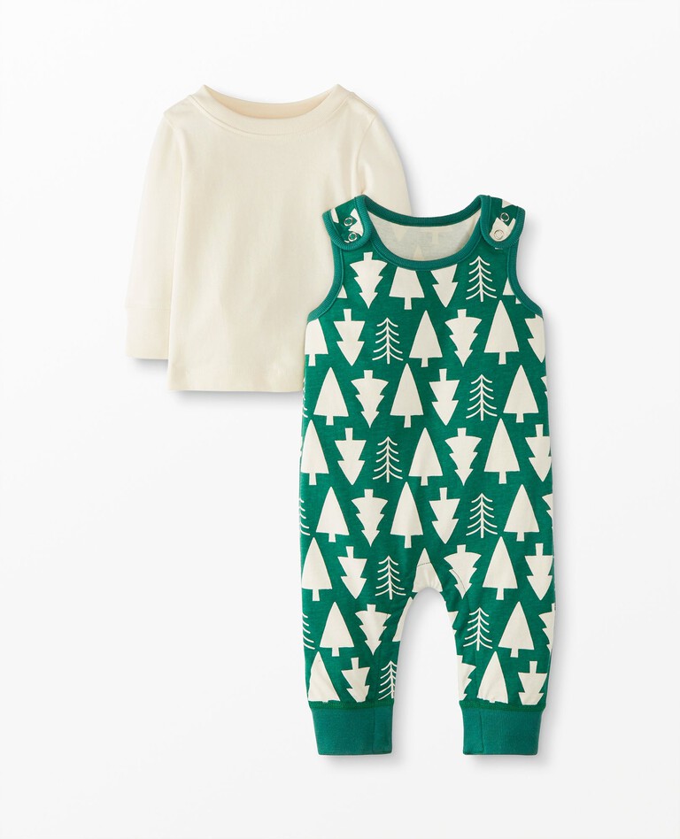 Baby Overall & Tee Set In Cotton Jersey in Winter Green - main