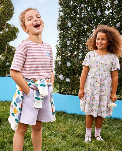 Relaxed Fit Ribbed Embroidered T-Shirt in Purple/Ecru - main