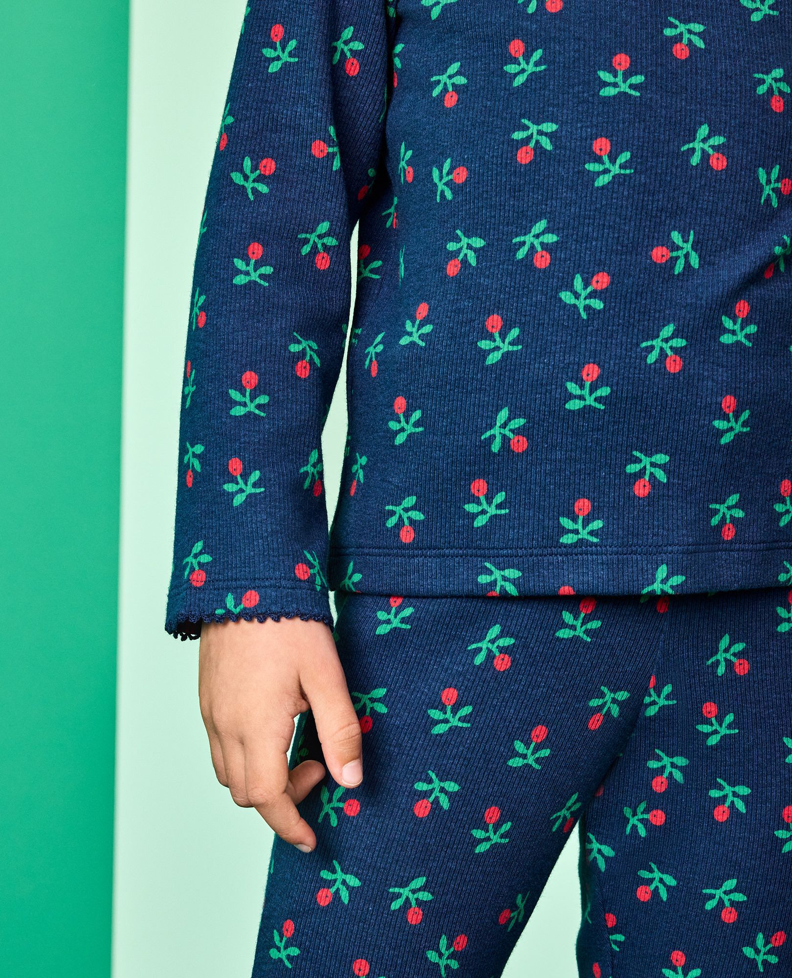 Long Sleeve Turtleneck Top & Flare Pants Set in Sweet Holiday Floral on Midnight Blue - main