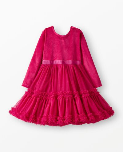 Long Sleeve Velour Tulle Tiered Dress in Raspberry - main