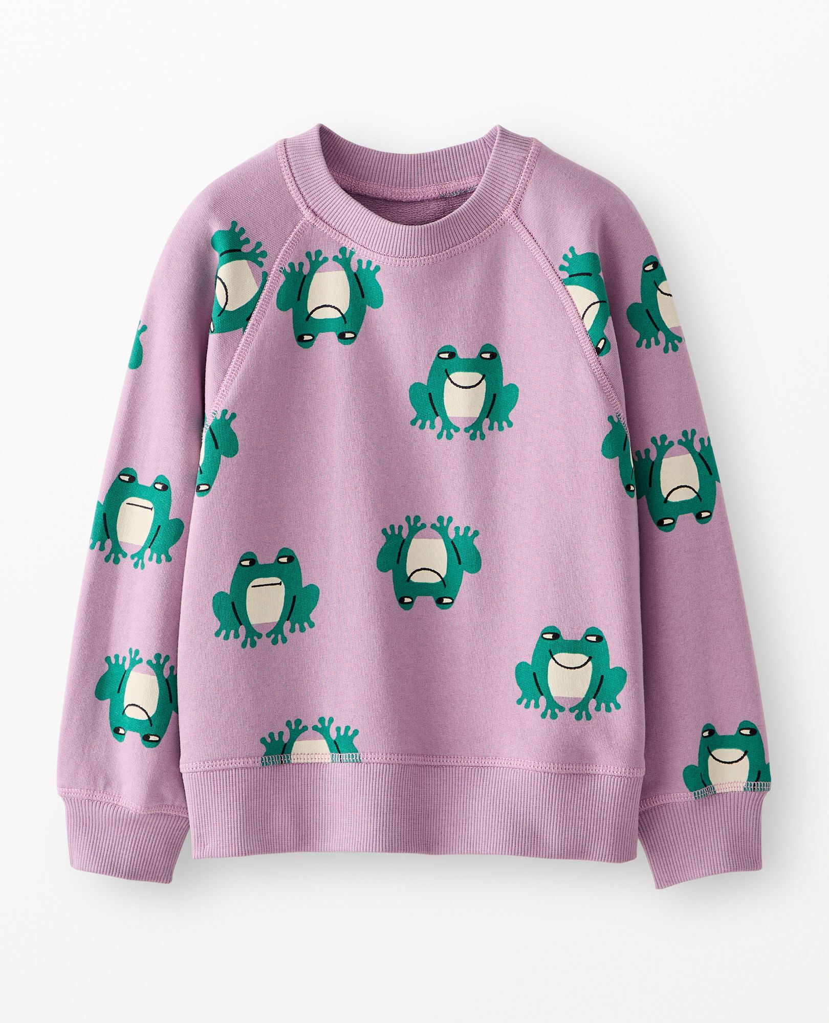 French Terry Sweatshirt in Happy Frogs on Purple - main