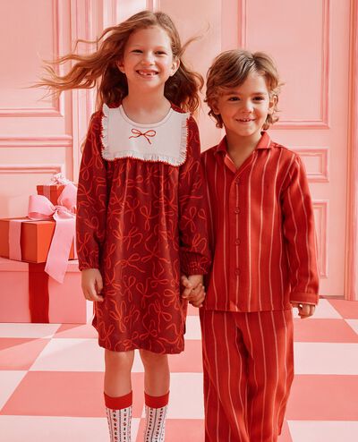 Holiday Flannel Pajama Set in Holiday Red Stripes - main