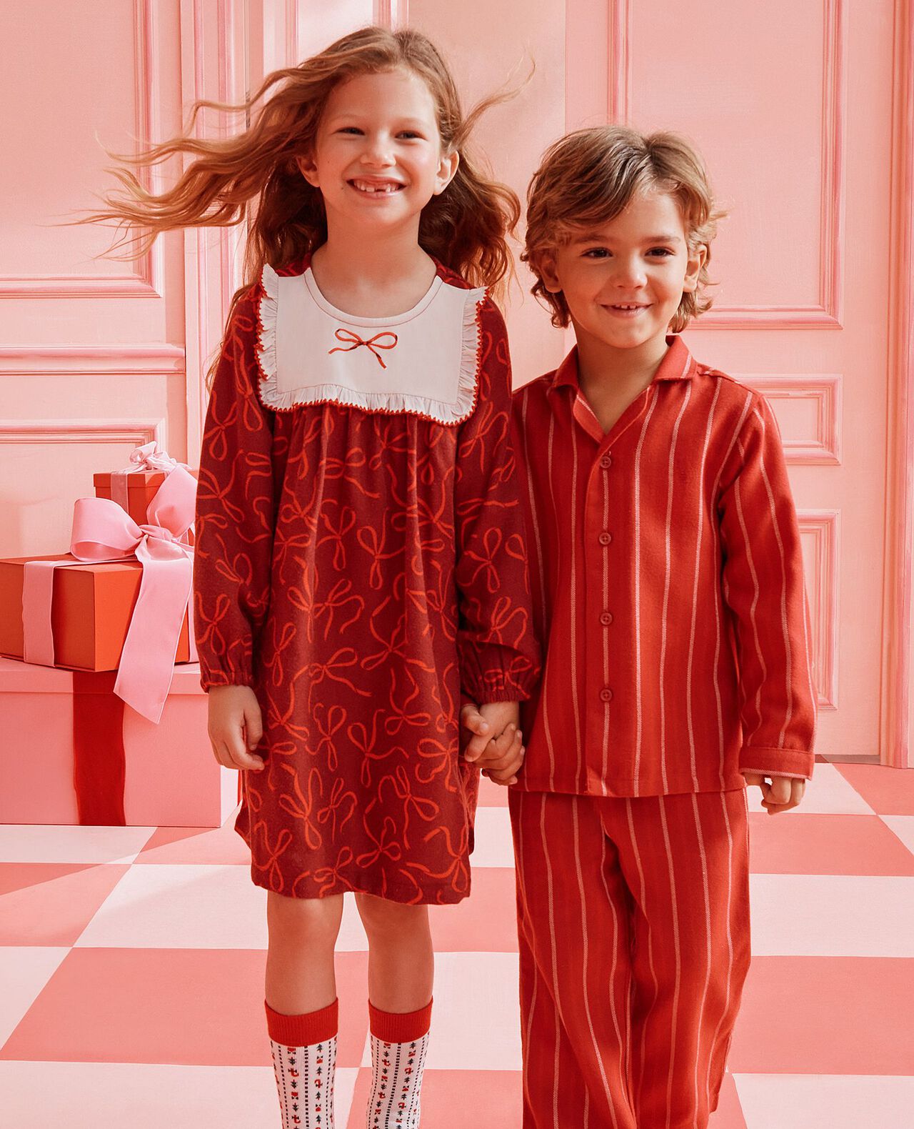 Holiday Flannel Pajama Set in Holiday Red Stripes - main