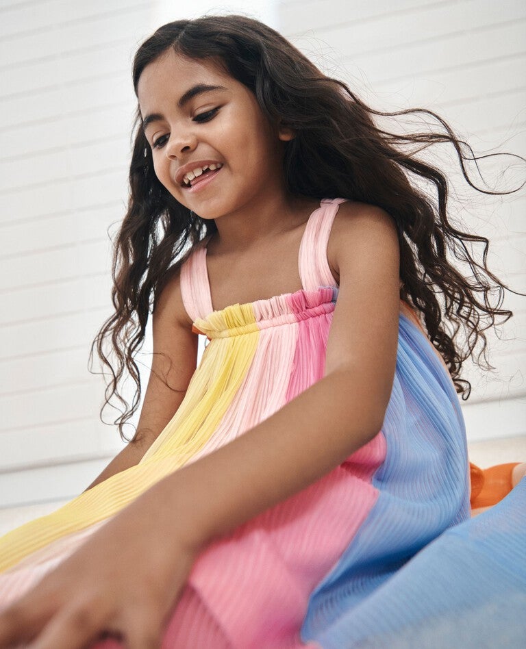 Sleeveless Tulle Rainbow Paneled Dress in Rainbow Multi - main