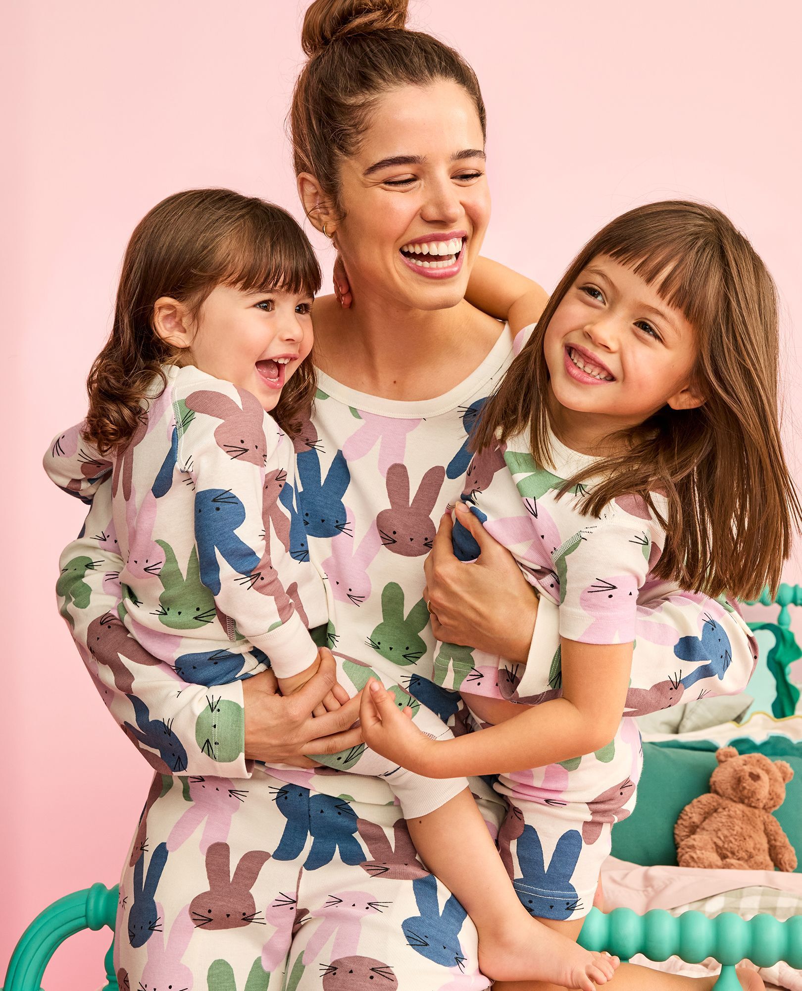 Women's Easter Wide Leg Pajama Set in Multi Bunnies - main