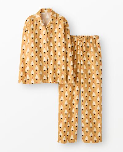 Women's Holiday Flannel Pajama Set in Winter Trees on Camel - main