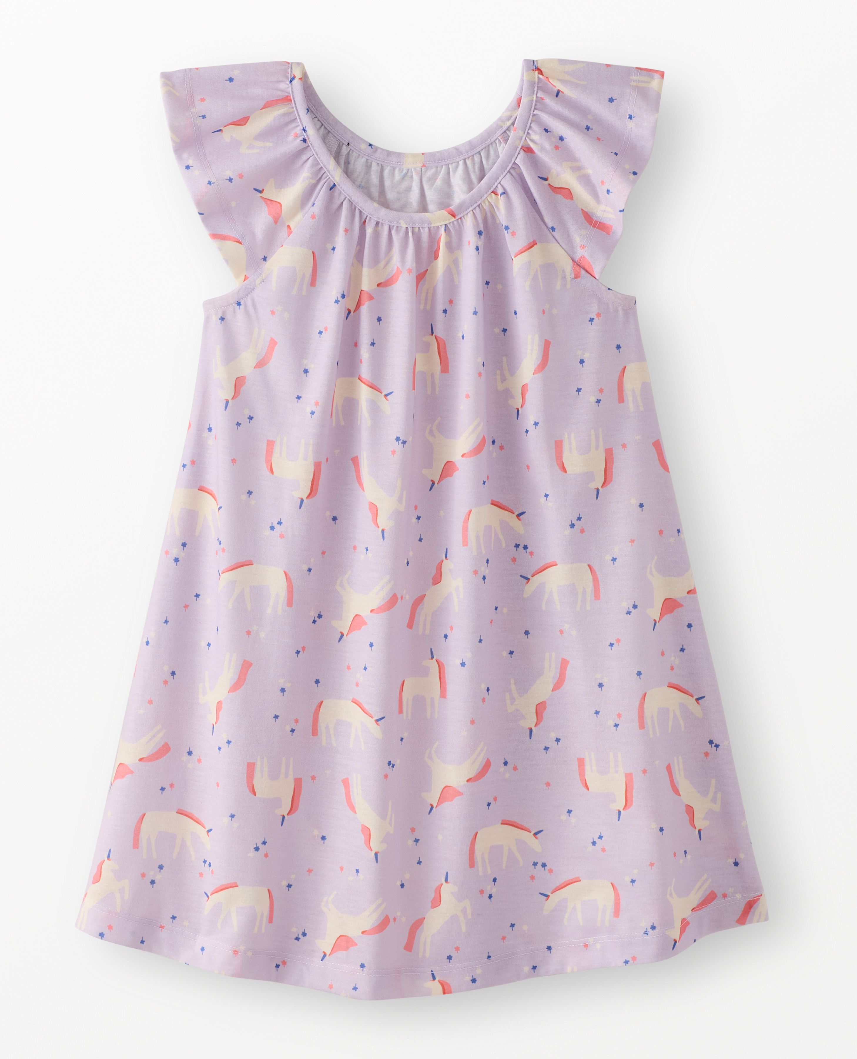 Flutter Sleeve Nightgown in Grazing Unicorns on Purple - main