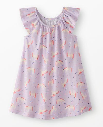 Flutter Sleeve Nightgown in Grazing Unicorns on Purple - main