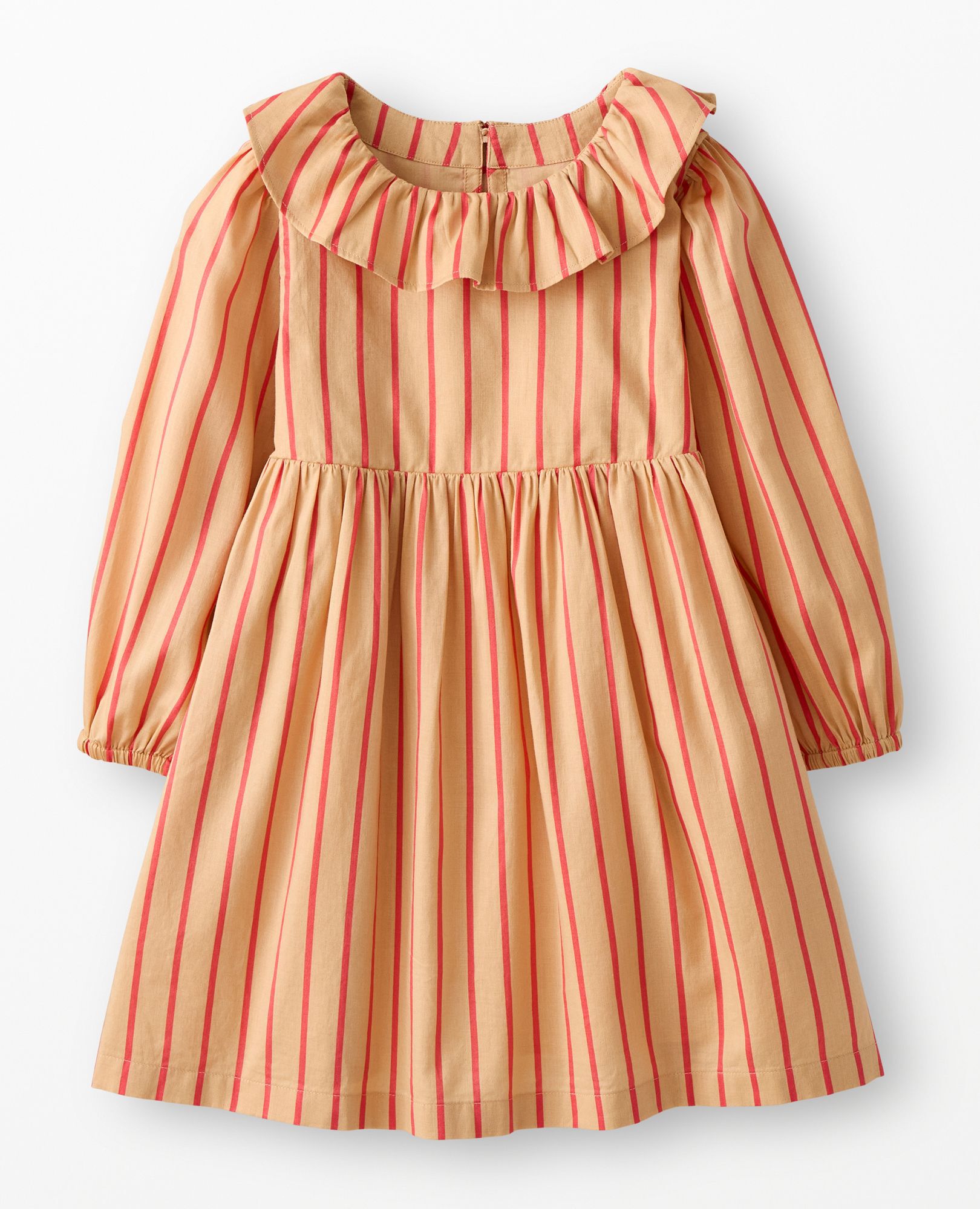 Long Sleeve Collared Twill Dress with Pockets in Beige/Coral Glow - main