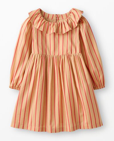 Long Sleeve Collared Twill Dress with Pockets in Beige/Coral Glow - main