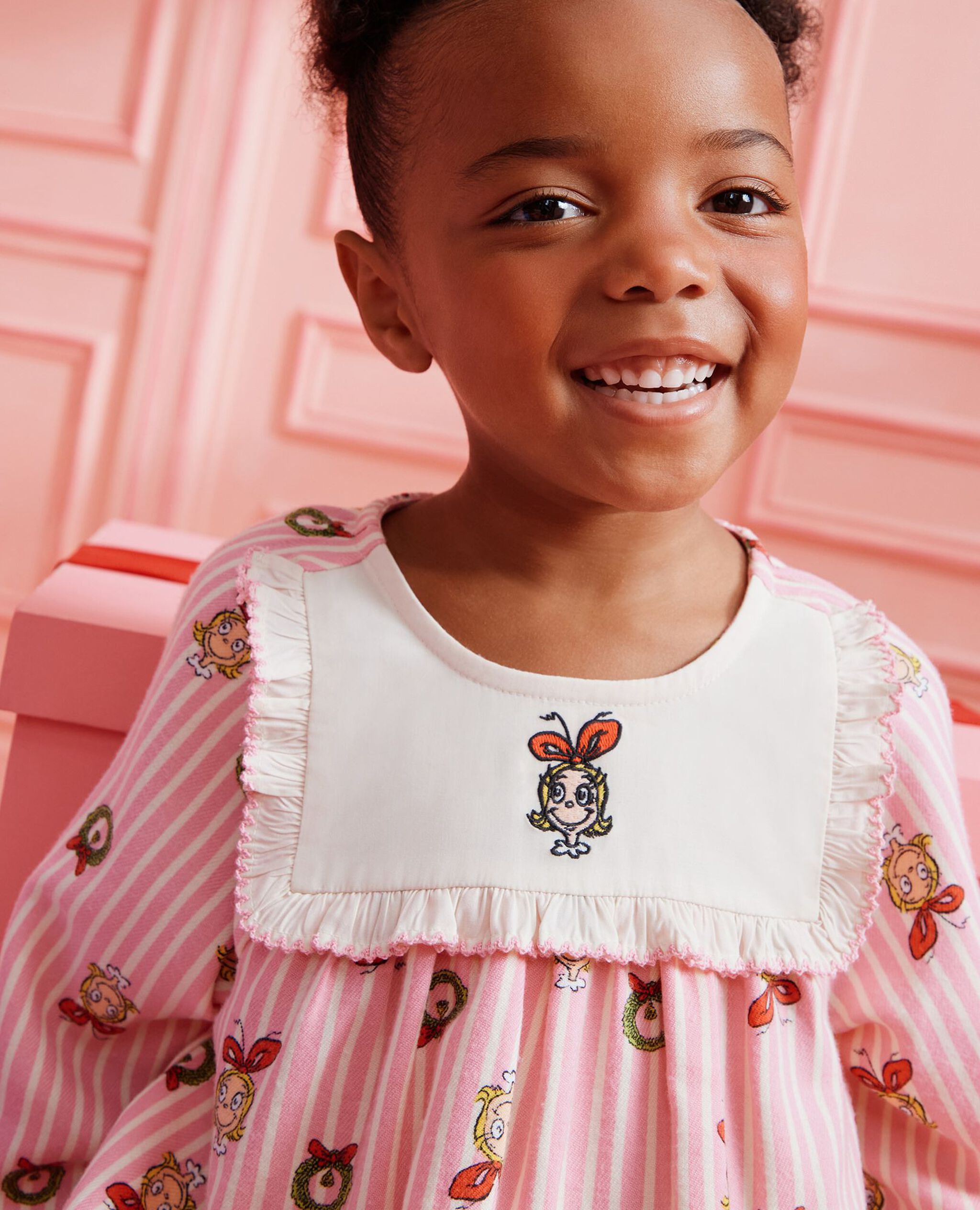 Dr. Seuss Grinch Flannel Bib Nightgown in Cindy Lou Stripes - main
