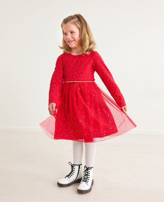 hanna andersson red dress Flowers On Cherry Lacquer Long Sleeve Skater Dress with Pockets