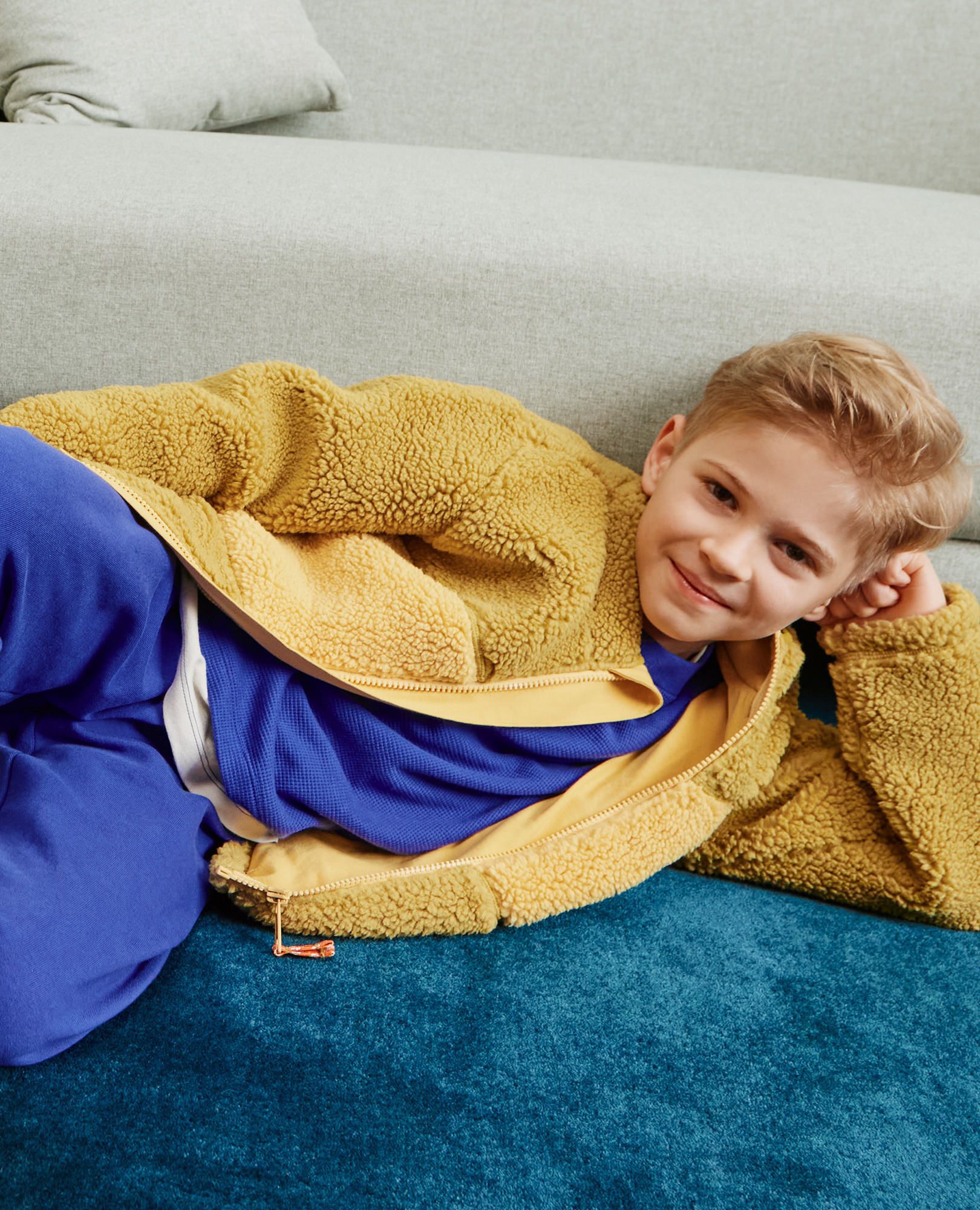 Long Sleeve Oversized Waffle Crewneck in Spectrum Blue - main