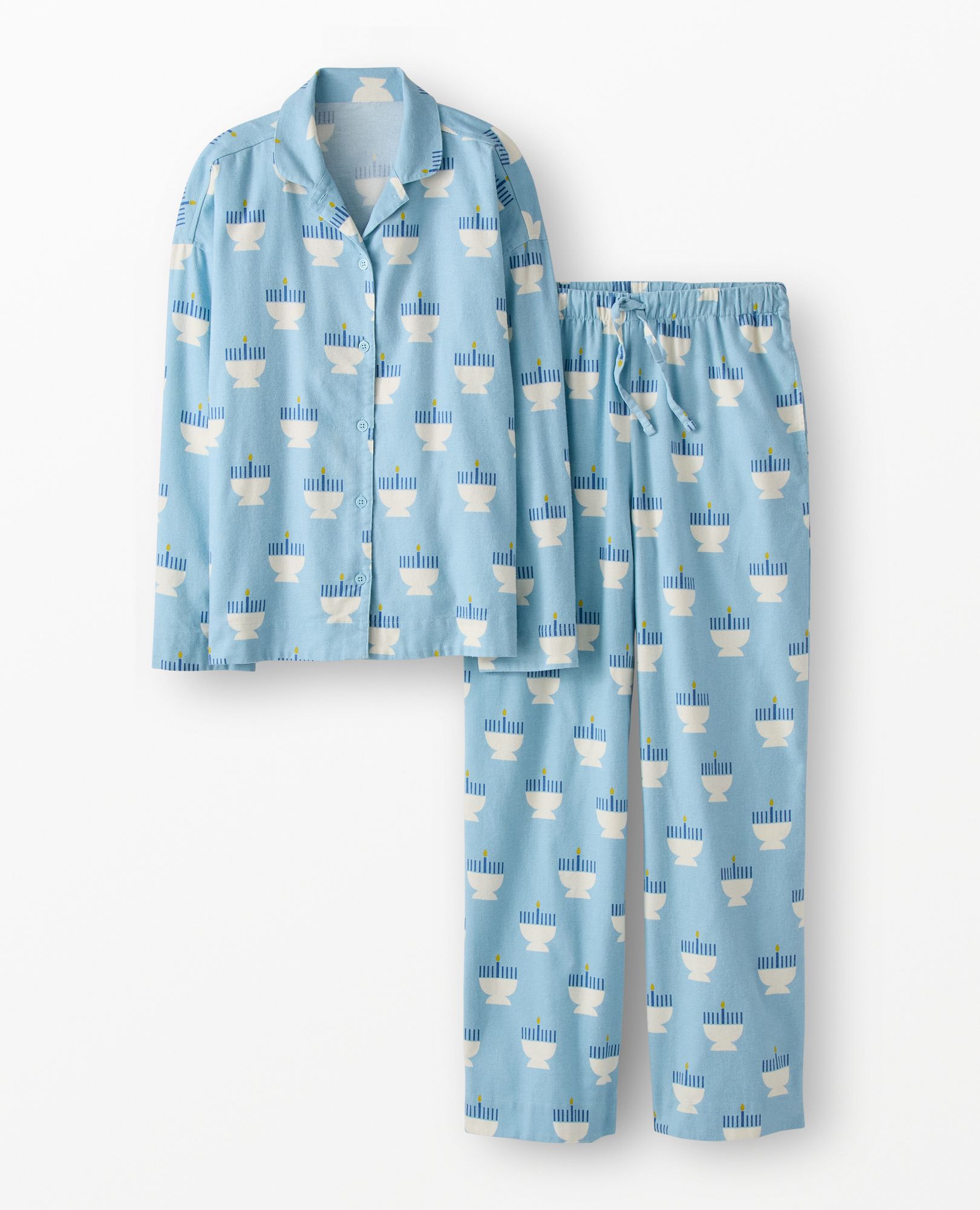 Women's Holiday Flannel Pajama Set in 8 Nights of Light on Blue - main