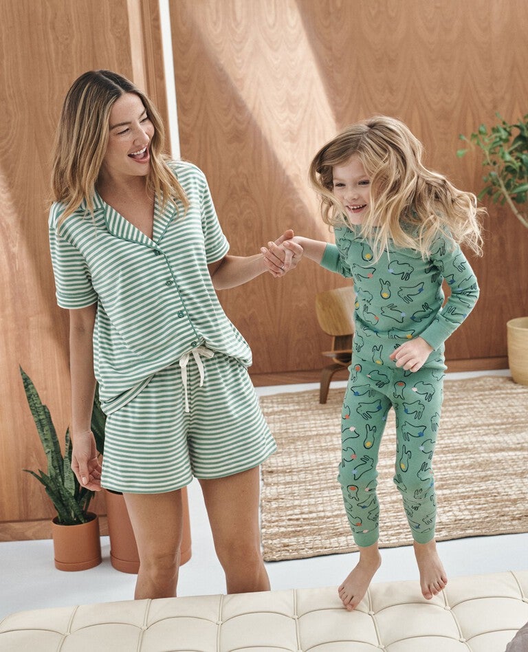 Women's Short Sleeve Pajama Set in HannaSoft™ in Jade/Ecru - main