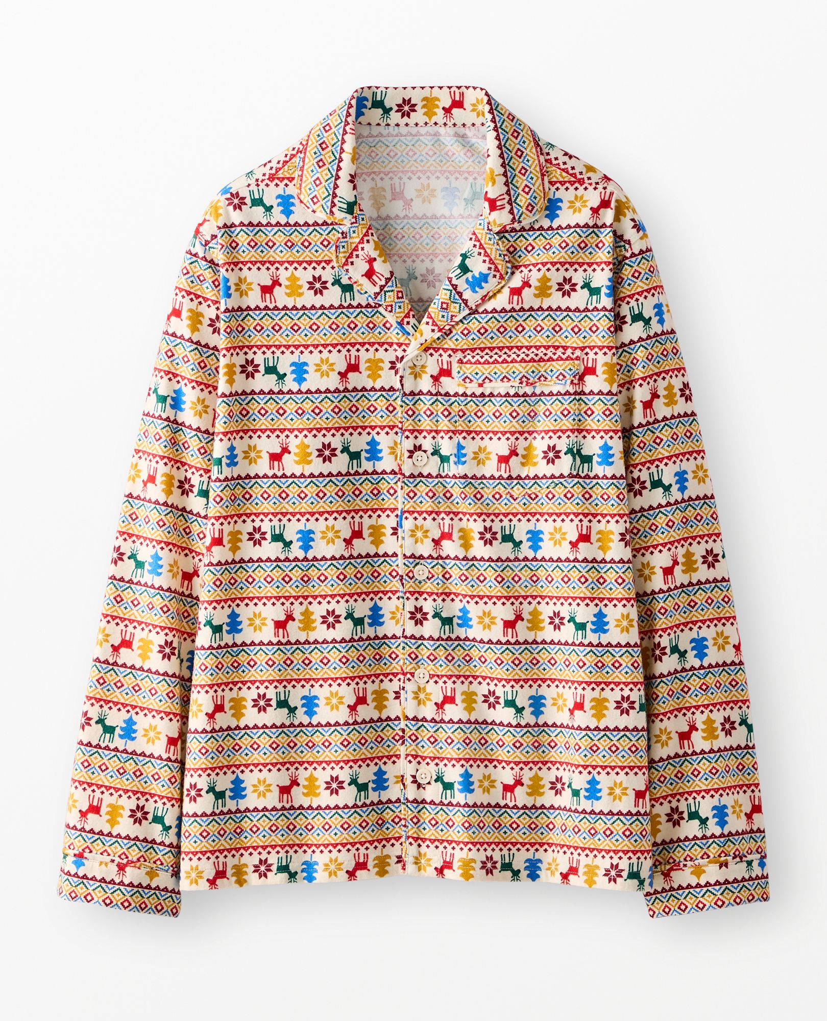 Adult Holiday Flannel Pajama Top in Rainbow Dear Deer - main