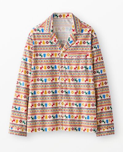 Adult Holiday Flannel Pajama Top in Rainbow Dear Deer - main