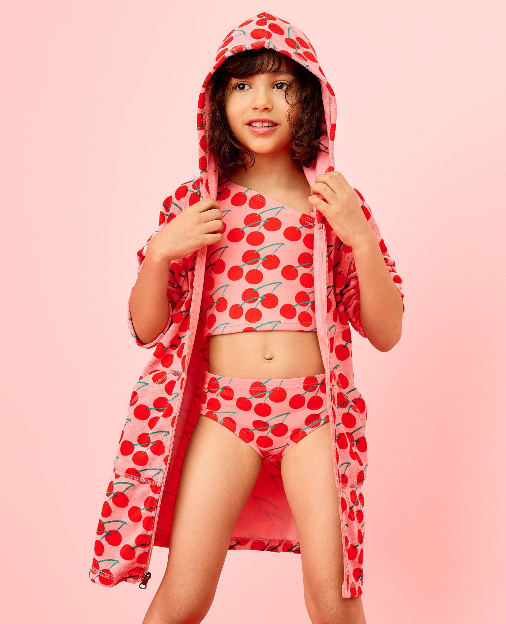 Long Sleeve Loop Terry Hoodie Cover Up in Summer Cherries - main