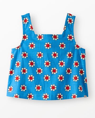 Sleeveless Poplin Top in Red Flowers on Swedish Sky - main