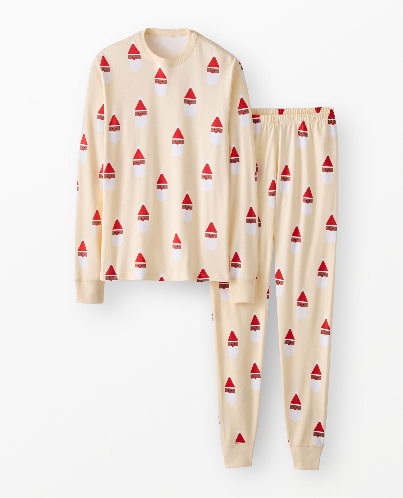 Adult Holiday Long John Pajama Set in Scandi Santa on Almond Oil - main