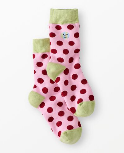 Adult Dusen Dusen Crew Socks in Dots on Pink Frosting - main