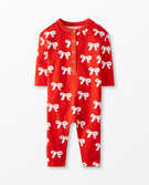 Baby Holiday Romper In Organic French Terry in Holiday Bow - main