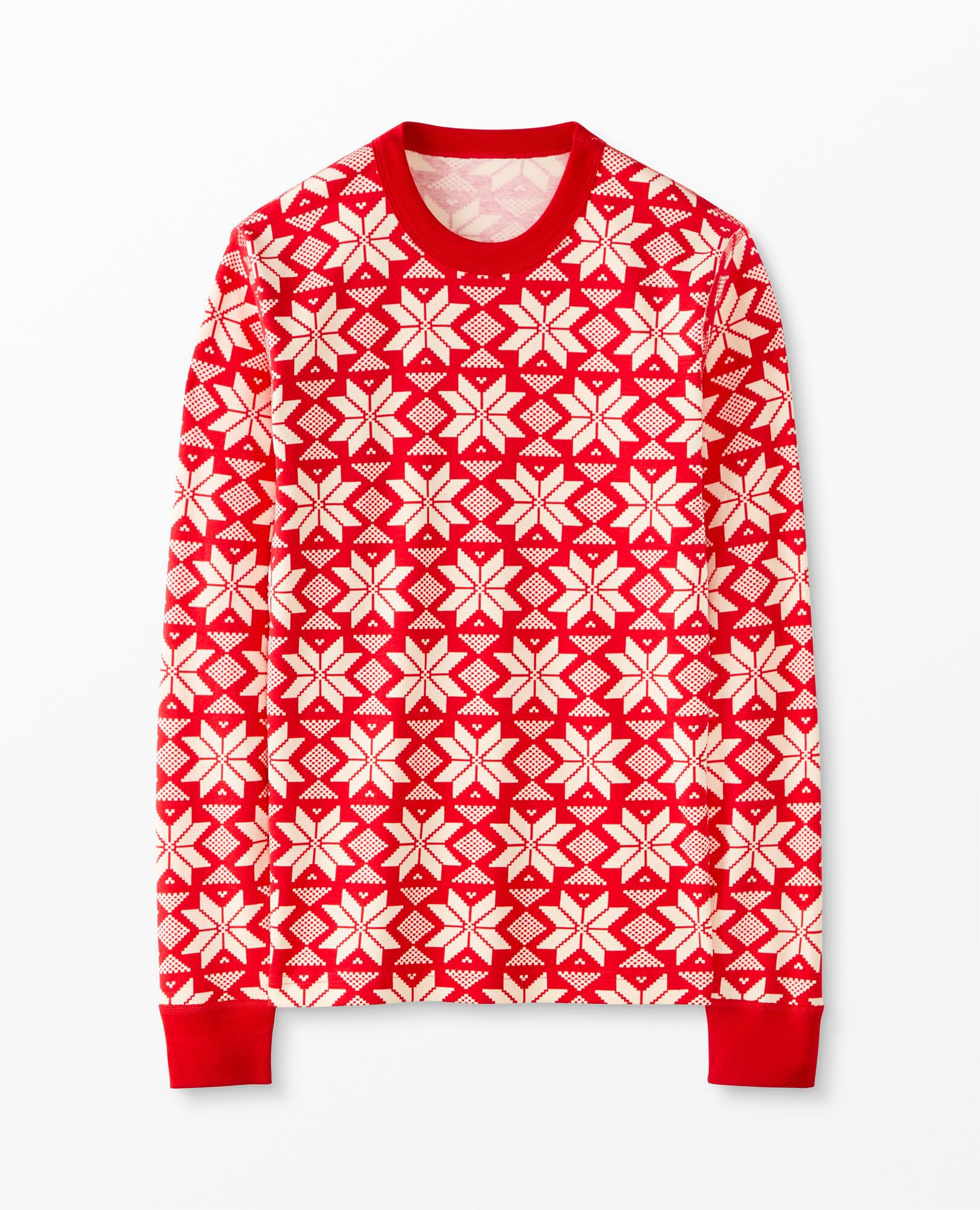 Adult Holiday Long John Pajama Top in Scandi Snowflake - main